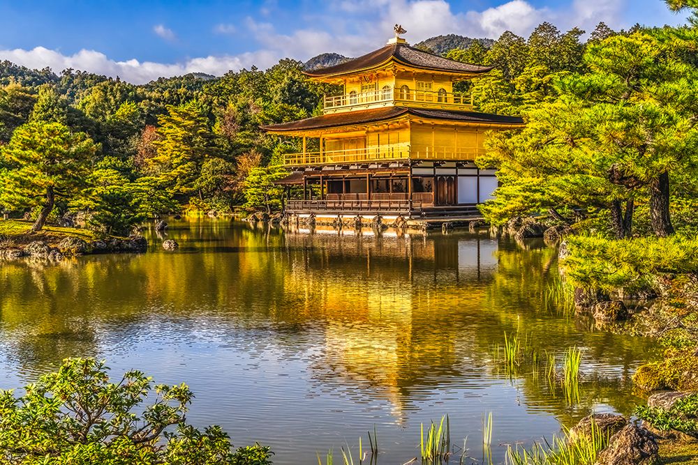 Colorful water reflection, Kinkaku-Ji (Rokuon-Ji) golden pavilion, Kyoto, Japan. Dates to 1397.